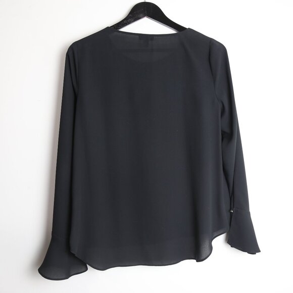 Vince Camuto Black Draped Deep Cut V-Neck Flowy Long Sleeve Blouse Size Small - Picture 6 of 7